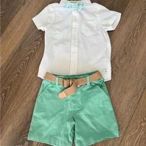 Tommy Bahama toddler 3 set white top bow tie matching shorts braided belt preppy